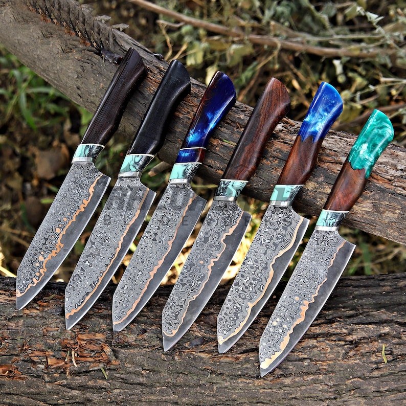 Copper Damascus Santoku chef knife