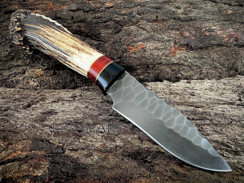 Stone texture antler hunting knife